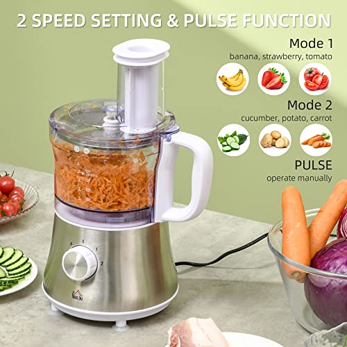 HOMCOM 2 in 1 Blender, Food Processor Combo for Chopping, Slicing, Shredding, Mincing, Pureeing for Vegetable, Meat and Nuts, 500W 5-Cup Bowl, 1.5L Blender Jug, 3 Blades