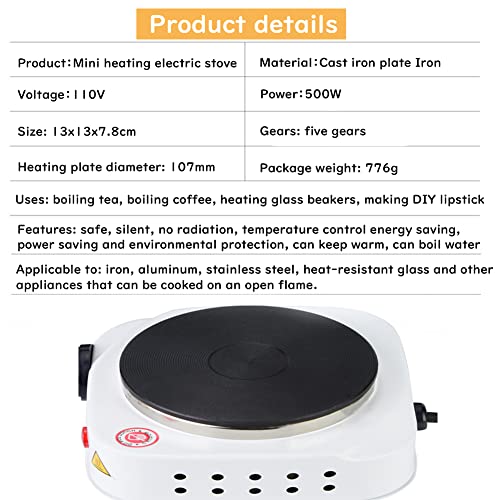 Electric Mini Stove Single Electric Flat Cast Iron Heating Plate Burner 500W Mini Stove Hot Plate Multifunctional Home Heater (US)