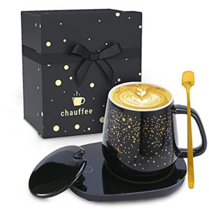 Chauffee CHAUFFEE Coffee Mug Warmer with Mug Set, Auto Shut Off Gravity-Induction, Smart USB Coffee Cup Warmer for Desk. Father's Day, Birthday Gifts for Men and Women (Mug Included), Black (CH001)