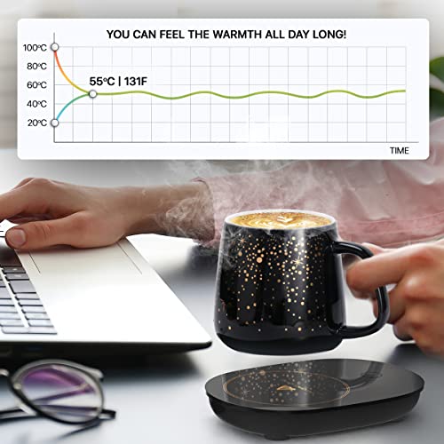 Chauffee CHAUFFEE Coffee Mug Warmer with Mug Set, Auto Shut Off Gravity-Induction, Smart USB Coffee Cup Warmer for Desk. Father's Day, Birthday Gifts for Men and Women (Mug Included), Black (CH001)