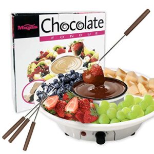 chocolate fondue maker – 110v electric chocolate melting fondue pot set with 4 steel forks, stainless steel bowl, serving tray, upgraded heating material for melting