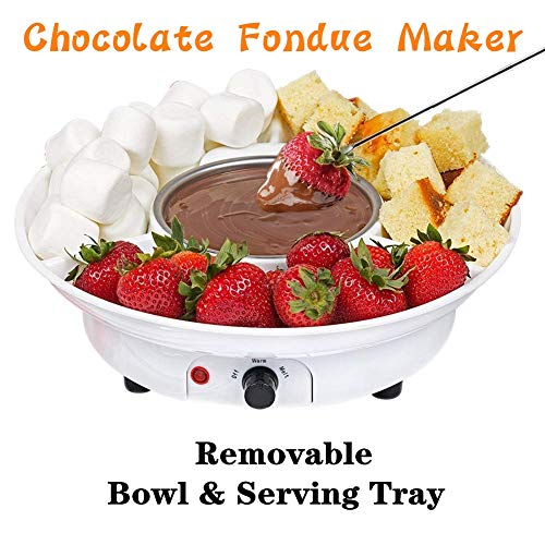 Chocolate Fondue Maker - 110V Electric Chocolate Melting Fondue Pot Set with 4 Steel Forks, Stainless Steel Bowl, Serving Tray, Upgraded Heating Material for Melting