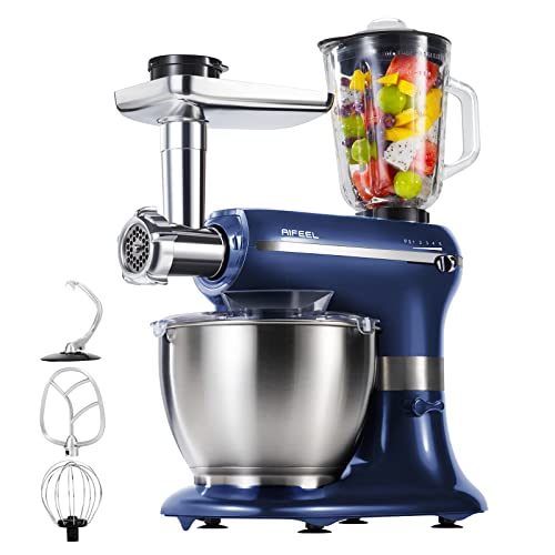 Aifeel Stand Mixer, 6 in 1 Multifunctional Electric Kitchen Mixer 800W 5 Speed with 1.5L juice cup,6.5 QT Bowl, Dough Hook, Whisk, Beater,Meat Grinder , Blender, Sausage Kit (blue)