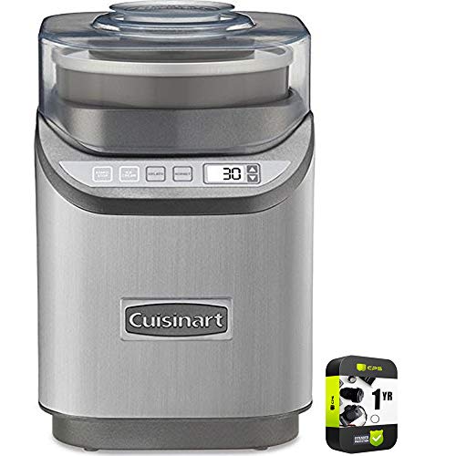 Cuisinart ICE-70 Electronic Ice Cream Maker Brushed Chrome Bundle with 1 YR CPS Enhanced Protection Pack