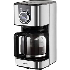 homokus 10 cup coffee maker – programmable drip coffee maker -stainless steel drip coffee machine with timer, brew strength control, lcd screen and anti-drip system