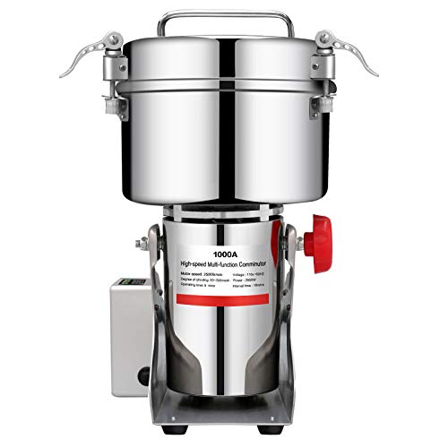 BI-DTOOL 1000g Electric Grain Mill Grinder 304 Stainless Steel Pulverizer Grinding Machine Commercial Corn Mill for Kitchen Herb Spice Coffee with LCD Digital Display