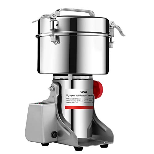 BI-DTOOL 1000g Electric Grain Mill Grinder 304 Stainless Steel Pulverizer Grinding Machine Commercial Corn Mill for Kitchen Herb Spice Coffee with LCD Digital Display