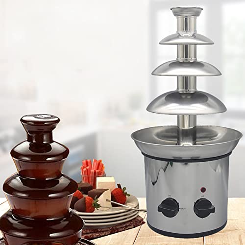 CHOLISM Chocolate Fondue Fountain Machine, 4 TIER 3-Pound Capacity Stainless Steel Fondue Fountain for Chocolate Nacho Cheese, BBQ Sauce, Ranch, Liqueurs