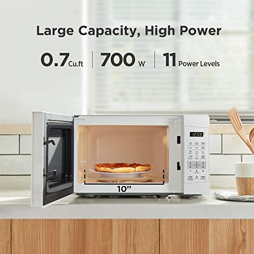 Countertop Microwave Oven with Sound On/Off, ECO Mode and Easy One-Touch Buttons, 0.7 Cu Ft/700W, Pearl White