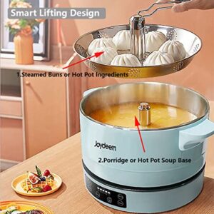 Joydeem Smart Lifting Electric Hot Pot, Steamer and Low Sugar Rice Cooker, Shabu Shabu Hot Pot, Food Grade Stainless Steel, 1500W, 4L