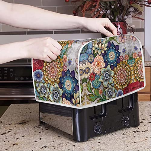 JEOCODY Bright Blossoms Toaster Covers 2 Slice Wide Slot Dustproof Fingerprint Protectors and Greasy Protection Anti-sputtering Machine Washable Women Gift