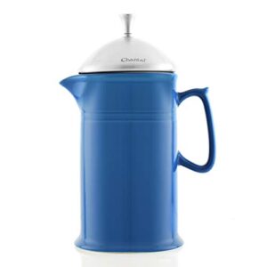 chantal stoneware french press with stainless steel plunger and lid, 28 ounce capacity, blue cove