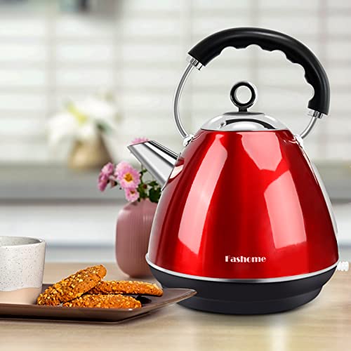 FASHOME Electric Kettle, Anti-Tip Design for Family with Children and Elderly, 1.7L Tea Kettle Stainless Steel Kettle with Filter & LED Lighting Switch, Boil Dry Protection and 3-7Min Fast Heating.