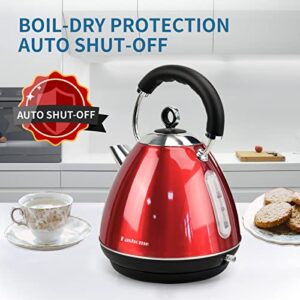 FASHOME Electric Kettle, Anti-Tip Design for Family with Children and Elderly, 1.7L Tea Kettle Stainless Steel Kettle with Filter & LED Lighting Switch, Boil Dry Protection and 3-7Min Fast Heating.