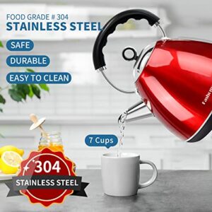 FASHOME Electric Kettle, Anti-Tip Design for Family with Children and Elderly, 1.7L Tea Kettle Stainless Steel Kettle with Filter & LED Lighting Switch, Boil Dry Protection and 3-7Min Fast Heating.