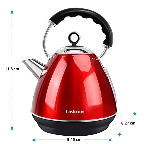 FASHOME Electric Kettle, Anti-Tip Design for Family with Children and Elderly, 1.7L Tea Kettle Stainless Steel Kettle with Filter & LED Lighting Switch, Boil Dry Protection and 3-7Min Fast Heating.