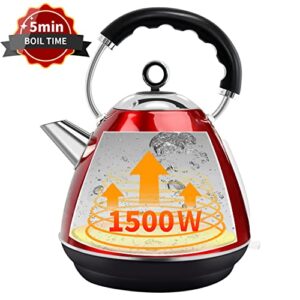 FASHOME Electric Kettle, Anti-Tip Design for Family with Children and Elderly, 1.7L Tea Kettle Stainless Steel Kettle with Filter & LED Lighting Switch, Boil Dry Protection and 3-7Min Fast Heating.