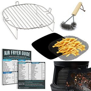 air fryer accessories compatible with ninja foodi grill 5 in 1, instant pot, gourmia, chefman, power vortex, + more, air fryer rack, air fryer cheat sheet guides, air fryer liners and cleaner brush