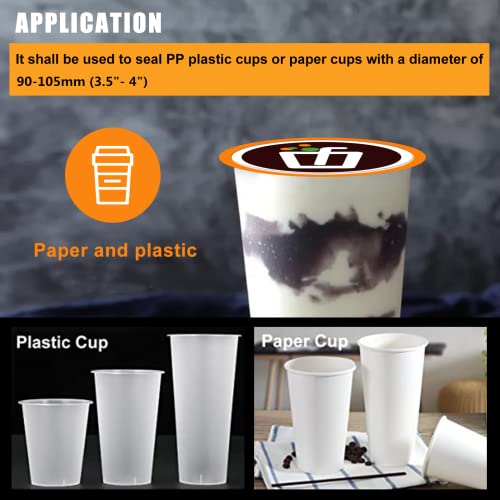 JIAWANSHUN Cup Sealer Film Tea Cup Sealing Film for PP Cups 90-105mm (3.55"- 4") 2000PCS