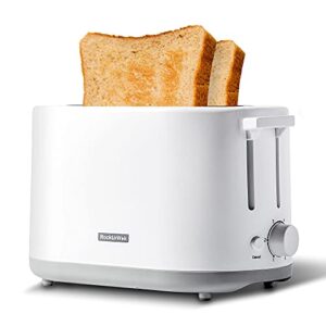 2 slice toaster, rockurwok extra wide toaster with toast boost, slide-out crumb tray, auto-shutoff and cancel button, white