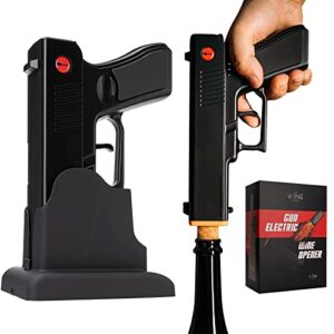 electric gun wine corkscrew bottle opener – rechargeable holster base cordless battery – automatically open wines multifunctional electronic cork puller – guns enthusiasts gift & vino lovers (black)