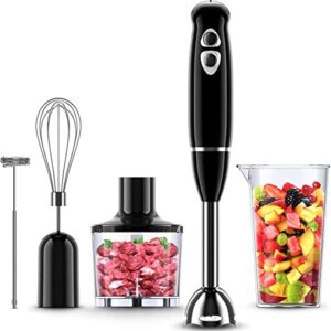 Multi-Use Immersion Blender, Hand Blender with Powerful Copper Motor 800W, High Speed, Turbo Mode, 3 in 1 Handheld Blender Stick Stainless Steel Blades, Whisk, Beaker with Measuring Marks, and Chopper