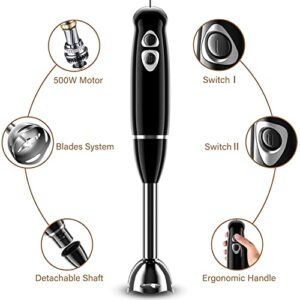 Multi-Use Immersion Blender, Hand Blender with Powerful Copper Motor 800W, High Speed, Turbo Mode, 3 in 1 Handheld Blender Stick Stainless Steel Blades, Whisk, Beaker with Measuring Marks, and Chopper