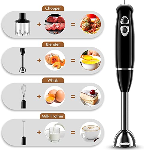 Multi-Use Immersion Blender, Hand Blender with Powerful Copper Motor 800W, High Speed, Turbo Mode, 3 in 1 Handheld Blender Stick Stainless Steel Blades, Whisk, Beaker with Measuring Marks, and Chopper