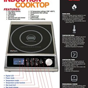 Max Burton 6515 Digital ProChef-1800 Induction Cooktop, Digital Controls, 10 Adjustable Watt and 15 Temperature Settings, Timer, Program Lock, Programmable Cooking, 1800W, 120V