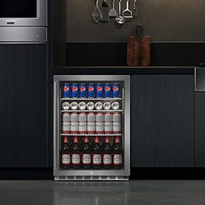 ICEJUNGLE Beverage Refrigerator, 24 inch Beverage Refrigerator Cooler, Built-in or Free Standing 160 Cans Under Counter Beverage Beer Fridge for Outdoor, Kitchen and Home use