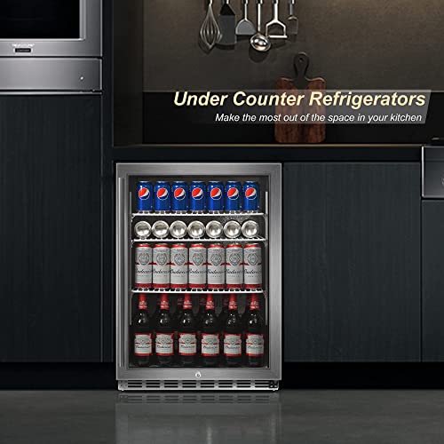 ICEJUNGLE Beverage Refrigerator, 24 inch Beverage Refrigerator Cooler, Built-in or Free Standing 160 Cans Under Counter Beverage Beer Fridge for Outdoor, Kitchen and Home use