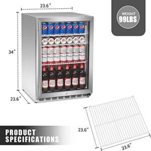 ICEJUNGLE Beverage Refrigerator, 24 inch Beverage Refrigerator Cooler, Built-in or Free Standing 160 Cans Under Counter Beverage Beer Fridge for Outdoor, Kitchen and Home use