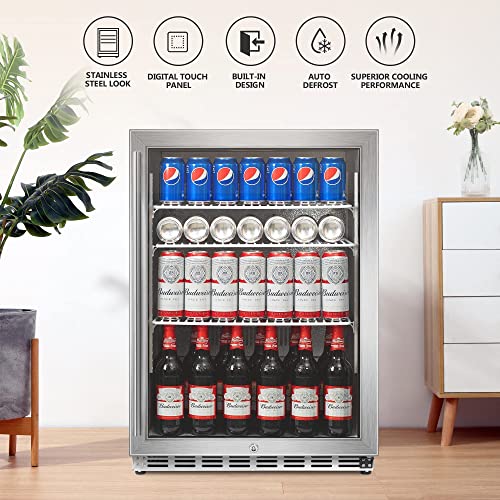 ICEJUNGLE Beverage Refrigerator, 24 inch Beverage Refrigerator Cooler, Built-in or Free Standing 160 Cans Under Counter Beverage Beer Fridge for Outdoor, Kitchen and Home use