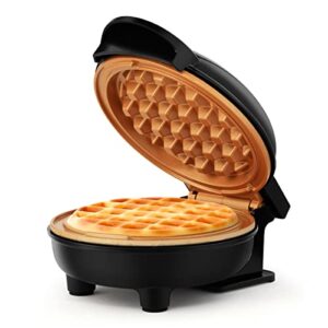 holstein housewares 4” personal waffle maker, black/copper – delicious waffles in minutes