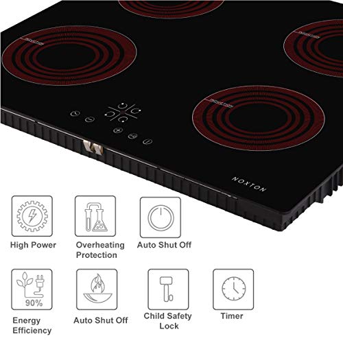 NOXTON Induction Cooktop, Electric Stove Built-in 4 Burners Induction Cooker Black Glass with Touch Control Child Lock Timer Hard Wire Easy Cleaning 6400W 220~240V