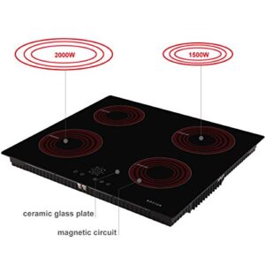 NOXTON Induction Cooktop, Electric Stove Built-in 4 Burners Induction Cooker Black Glass with Touch Control Child Lock Timer Hard Wire Easy Cleaning 6400W 220~240V