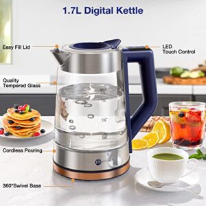 JOY Kitchen Electric Kettle Temperature Control, 1.7L Glass Tea Kettle with LED Display, Digital Temperature Color Indicators, 1 Hour Keep Warm, Auto Shut Off and Boil Dry Protection, 1500W