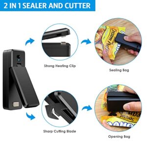 Ankilo Mini Bag Sealer 2 Pack, 2 in 1 Rechargeable Heat Bag Sealer, Portable Heat Sealer and Cutter for Plastic Bags Snacks, Outdoor Picnic Campaign, Food Storage