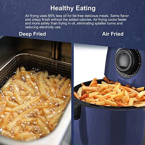 Elite Gourmet EAF-0201BG# Personal 2.1 Qt. Compact Space Saving Electric Hot Air Fryer Oil-Less Healthy Cooker, Timer & Temperature Controls, PFOA/PTFE Free, 1000W, Quart, Blue Gray