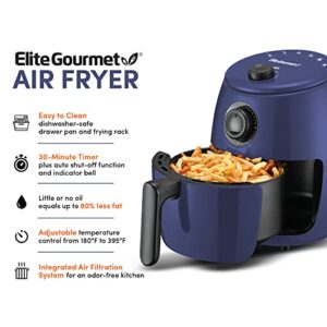 Elite Gourmet EAF-0201BG# Personal 2.1 Qt. Compact Space Saving Electric Hot Air Fryer Oil-Less Healthy Cooker, Timer & Temperature Controls, PFOA/PTFE Free, 1000W, Quart, Blue Gray