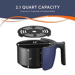 Elite Gourmet EAF-0201BG# Personal 2.1 Qt. Compact Space Saving Electric Hot Air Fryer Oil-Less Healthy Cooker, Timer & Temperature Controls, PFOA/PTFE Free, 1000W, Quart, Blue Gray