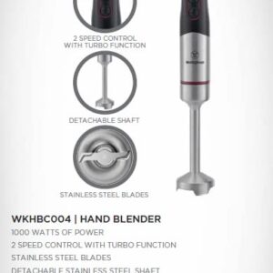 Westinghouse 220 Volt Hand Blender 1000W - 3 in 1 Hand blender includes blending shaft, 500 ml chopper bowl, 700 ml beaker and whisk-220V 240V (Not For Use In USA)