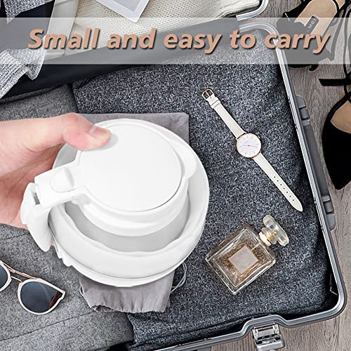 Portable Collapsible Electric kettle Food Grade Silicone Hot Water Boiler Fast Boiling Travel Electric Water Kettle (600ML 110V White，Pink，Blue） (White)