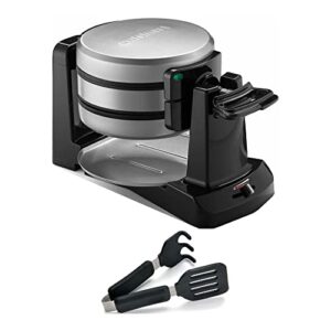 cuisinart waf-f40 double flip belgian waffle maker with grab and lift silicone tongs (black) bundle (2 items)