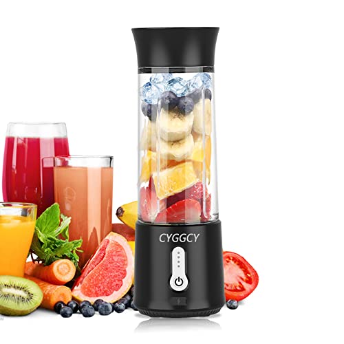 CYGGCY Portable Blender Personal Mini Blender for Shakes & Smoothies USB Rechargeable Travel blender shake smoothy Personal Size Blenders 17.6oz Fresh Juice Blender with 6 Stainless Steel Blades and 4000mAh Rechargeable Battery(black)