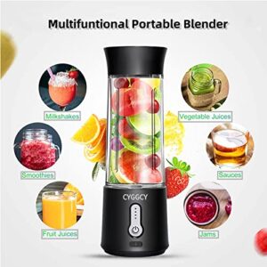 CYGGCY Portable Blender Personal Mini Blender for Shakes & Smoothies USB Rechargeable Travel blender shake smoothy Personal Size Blenders 17.6oz Fresh Juice Blender with 6 Stainless Steel Blades and 4000mAh Rechargeable Battery(black)