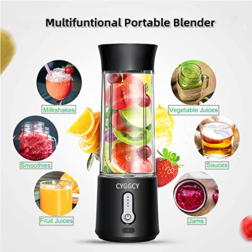 CYGGCY Portable Blender Personal Mini Blender for Shakes & Smoothies USB Rechargeable Travel blender shake smoothy Personal Size Blenders 17.6oz Fresh Juice Blender with 6 Stainless Steel Blades and 4000mAh Rechargeable Battery(black)