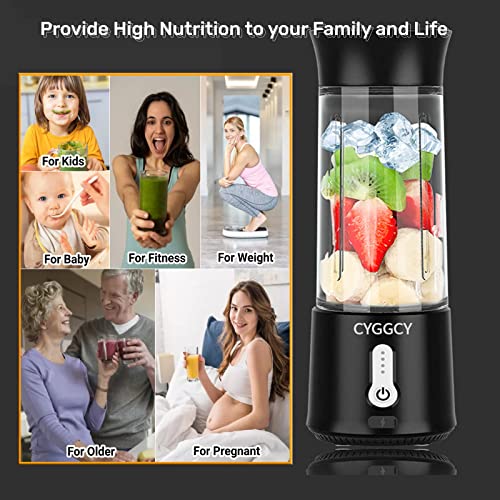 CYGGCY Portable Blender Personal Mini Blender for Shakes & Smoothies USB Rechargeable Travel blender shake smoothy Personal Size Blenders 17.6oz Fresh Juice Blender with 6 Stainless Steel Blades and 4000mAh Rechargeable Battery(black)