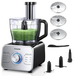 fohere food processor 12-cup vegetable chopper with 3 speeds setting and led light, simple operation for dicing, slicing, shredding, mincing, and pureeing, 600w