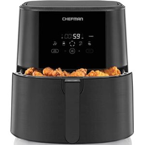 chefman turbofry touch air fryer, 8-quart family size, one-touch digital controls for healthy cooking, presets for french fries, chicken, meat, fish, nonstick dishwasher-safe parts, black